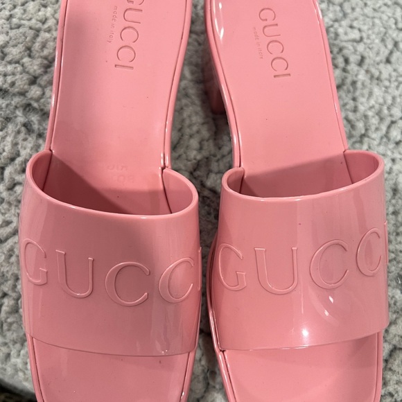Y2K Gucci Ruber Gucci Logo Pink Plataform Slide Sandals Size 36 Made in Italy - Picture 4 of 8